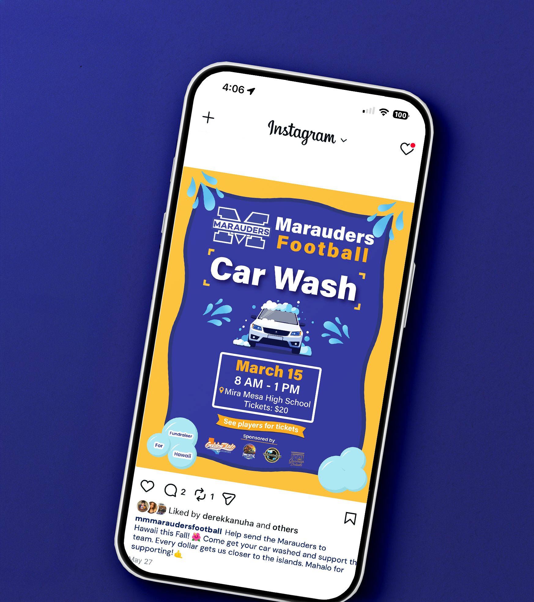 MMHS Football Car Wash: Instagram post mockup
